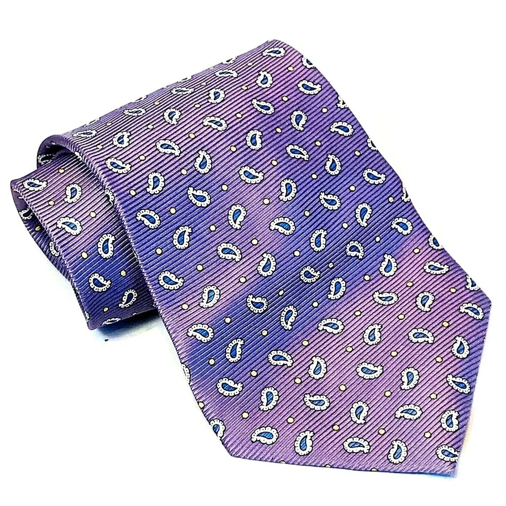 Meeting Street Tie Repp Weave Lavender Purple Paisley Dot Handmade Silk Summery